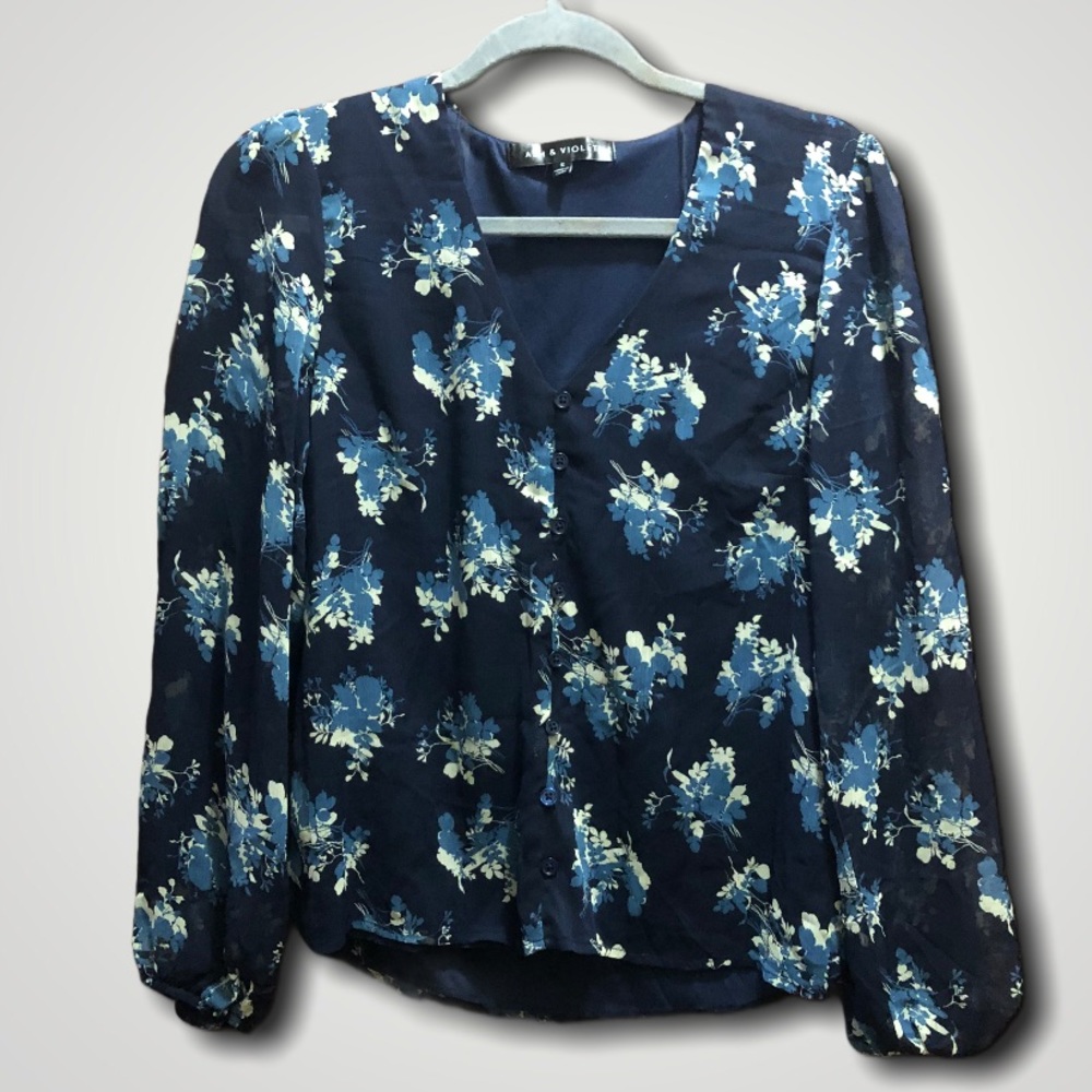 Ash & Violet Floral Shirt with Sheer Sleeves Small